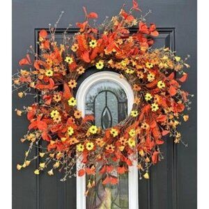 New Fall Wreath 24’’ Autumn Front Door Wreath Harvest Wreath Daisy Wreath